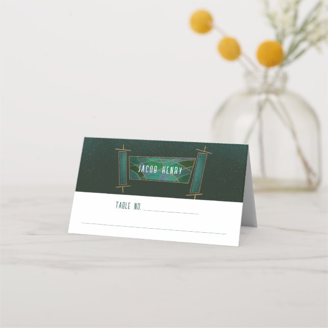 Cartão De Mesa Emerald Green Mosaic Torah Scroll Bar/Bat Mitzvah (Frente)