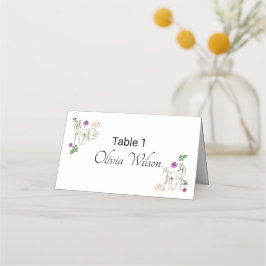Cartão De Mesa Equestrian Purple Floral Wedding Place Card