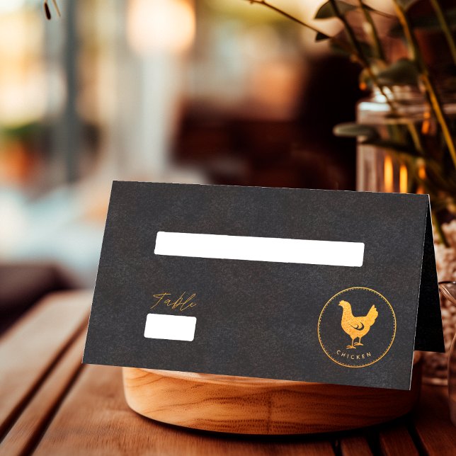 Cartão De Mesa Escolha de Comida de Casamento de Frango Dourado e (Criador carregado)