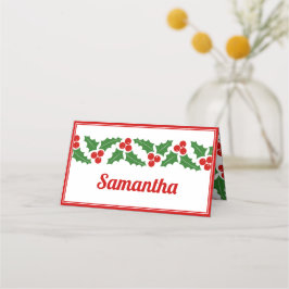 Cartão De Mesa escolta dobrada na borda da framboesa de Natal