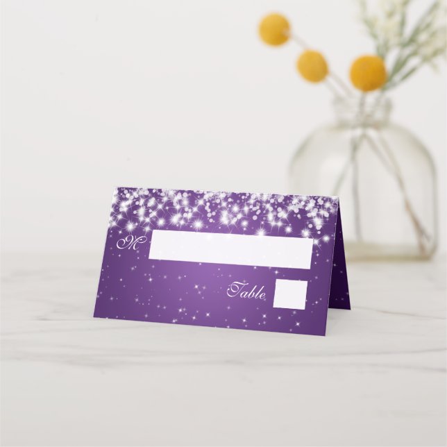 Cartão De Mesa Escort Card Weding Winter Sparkle Purple (Frente)