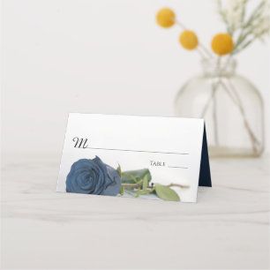 Cartão De Mesa Escrita de Casamento de Rosa de Aço Azul Elegante 