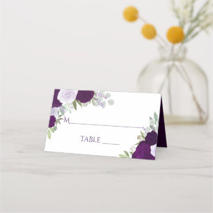 Cartão De Mesa Escrita de Casamento Elegante de Rosas Roxo e Plum