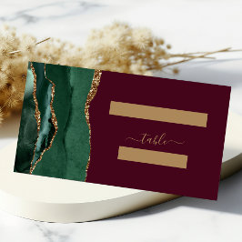Cartão De Mesa Esmeralda Verde Dourado Ágata Burgundy Mesa de Cas