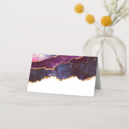 Cartão De Mesa Espaço Azul e Roxo e Estrelas com Faixa Dourada