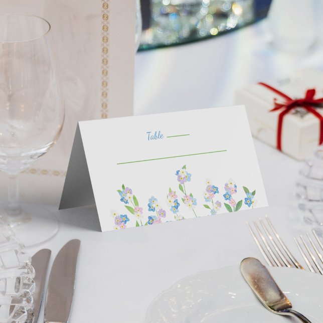 Cartão De Mesa Esquece-me de Placa de Lugar Azul e Rosa Dobrada (Forget Me Not Blue & Pink Folded Place Card)