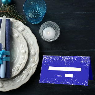 Cartão De Mesa Estilhadoras de prata azul-real de casamento