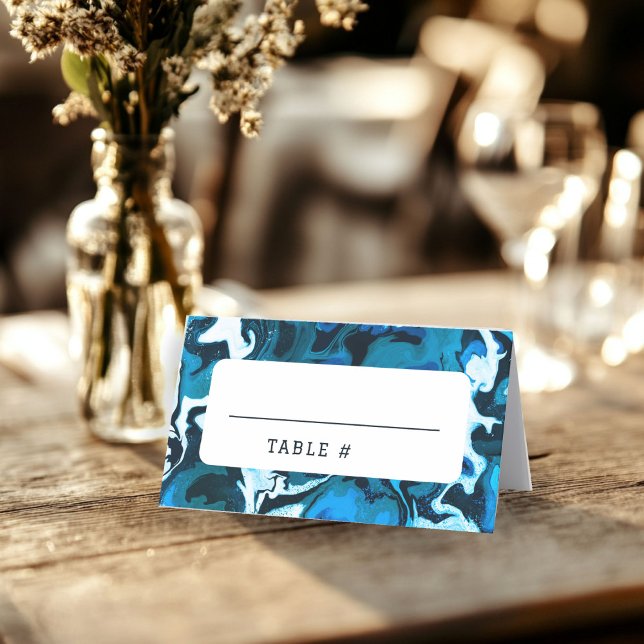 Cartão De Mesa Estrela Azul do Marble do Bar Personalizado David  (Blue Marble Star of David Custom Bar Bat Mitzvah jewish  Place Card
)