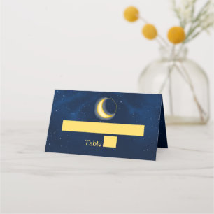 Cartão De Mesa Estrelas Douradas Celestiais à Meia-Noite Azul Lug