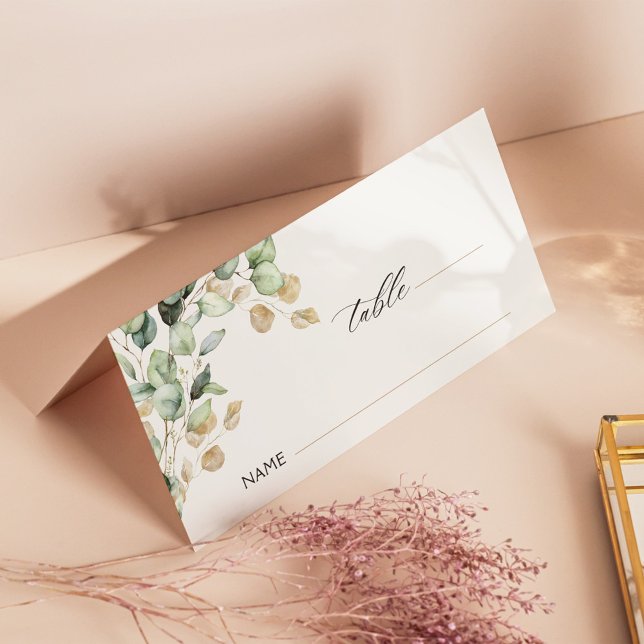 Cartão De Mesa Eucalyptus Greenery e Foto Dourada de Casamento Do (Criador carregado)