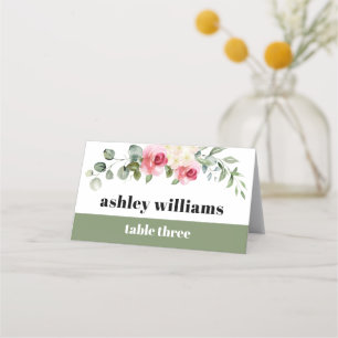 Cartão De Mesa Eucalyptus rosa rosa flores brancas casamento