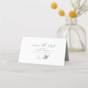 Cartão De Mesa Eucalyptus sage green gold casamento salvar a data