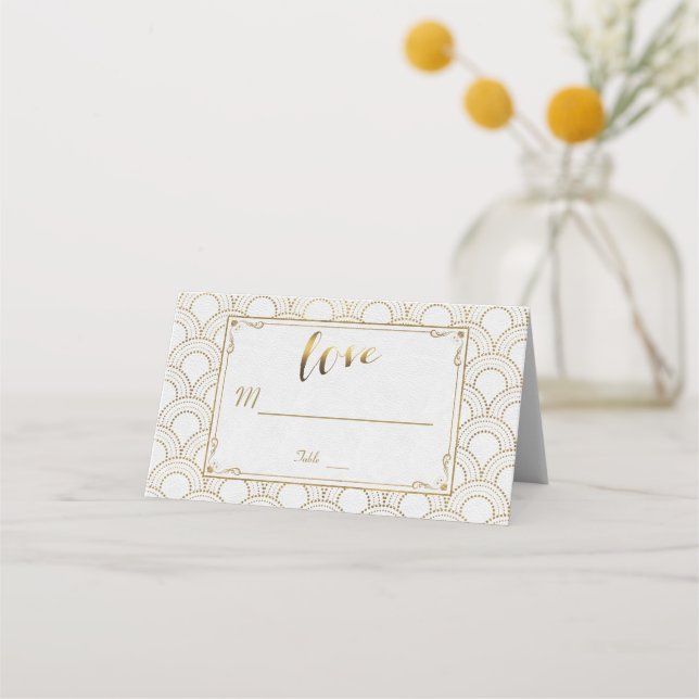 Cartão De Mesa Excelente Branco Gatsby Art Deco Casamento Dourado (Verso)