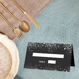 Cartão De Mesa faíscas de brilho prateado preto-festa de aniversá