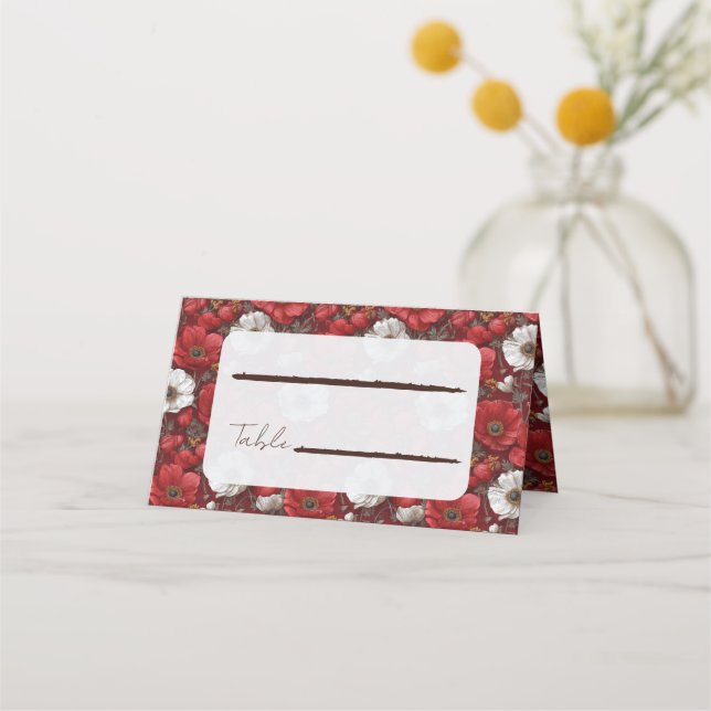 Cartão De Mesa Fancy Anemones Flower Fall Wedding (Frente)