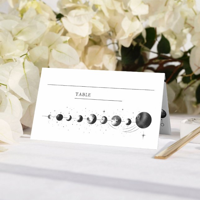 Cartão De Mesa Fases de Casamento do Crescente Branco Negro Celes (Criador carregado)