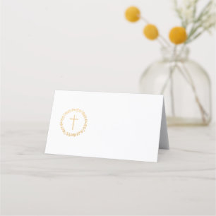 Cartão De Mesa Faux Dourada Wreath Simples com Cruz