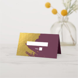 Cartão De Mesa Faux Dourado Brushstrokes e Casamento Burgundy