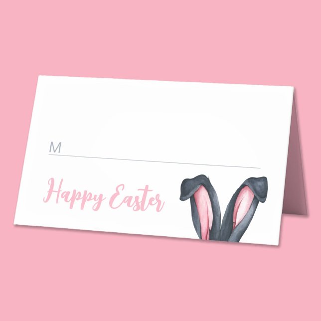 Cartão De Mesa Felz pascoa Bonito de Ouvidos (Cute Bunny Ears Happy Easter Place Card)