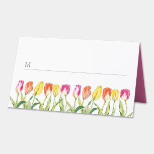 Cartão De Mesa Felz pascoa de Tulipas Florais Coloridas Elegantes