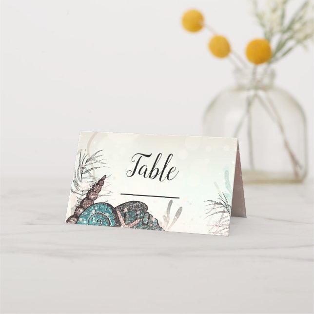 Cartão De Mesa Festa de 16 anos Rosa Debaixo das Conchas na Praia (Frente)