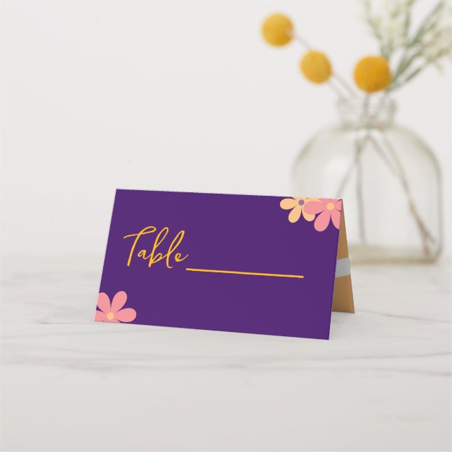 Cartão De Mesa Festa de casamento Floral Laranja Roxo (Frente)