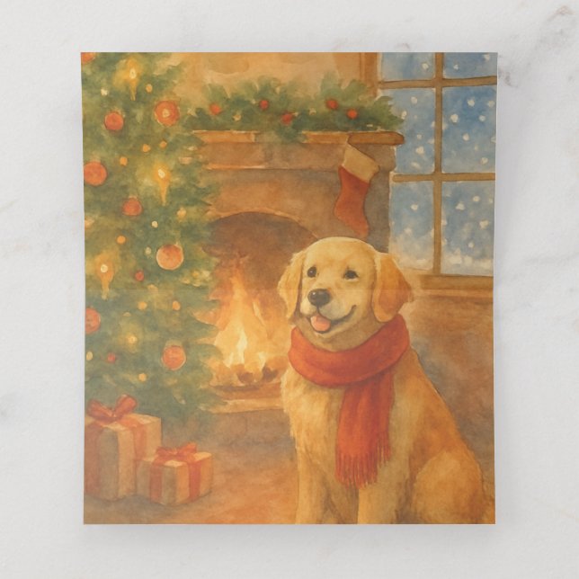 Cartão De Mesa Festa de Natal Convidam Cena de Cachorro Cozy (Interior Desdobrado)