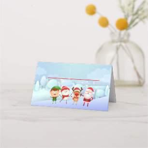 Cartão De Mesa Festa de Natal Papai Noel, Rudolph Snowman Elf