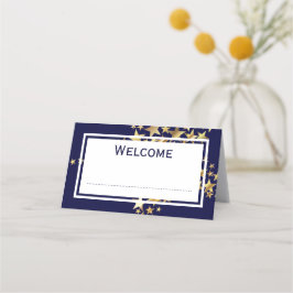 Cartão De Mesa FESTAÇÕES Douradas Azul Personalizáveis
