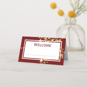 Cartão De Mesa FESTAÇÕES Douradas Vermelhas Personalizáveis