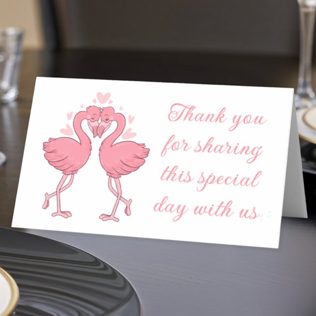 Cartão De Mesa Flamingo Pink Tropical Beach Wedding Thank You (Criador carregado)