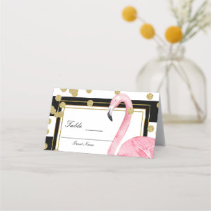 Cartão De Mesa Flamingo Rosa Número de Mesa Preto Branco Dourado