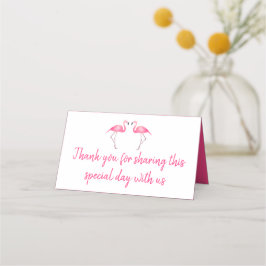 Cartão De Mesa Flamingo Rosa Tropical Obrigado Festa de casamento