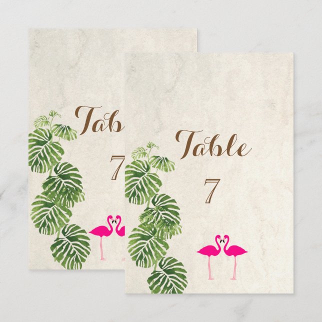 Cartão de Mesa Flamingos Tropicais (Frente/Verso)