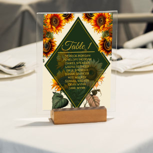 Cartão de Mesa Flor de Girassol Casamento Verde Fl