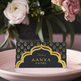 Cartão De Mesa Flor Dourada e Arco Mundap Nome do Escort