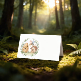 Cartão De Mesa Floral Beehives and little Bee Baby Shower Blank