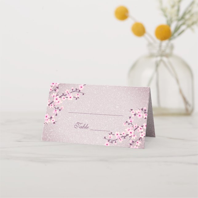 Cartão De Mesa Floral Cherry Blossom Mauve Glitter (Frente)