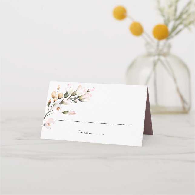 Cartão De Mesa Floral de Aquarela Rosa-Esbranquiçada Elegante (Frente)