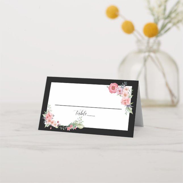 Cartão De Mesa Floral de Borda Preta (Frente)