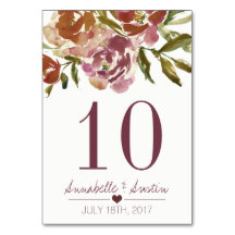 Cartão de Mesa Floral de Casamento de Borgonha Mar