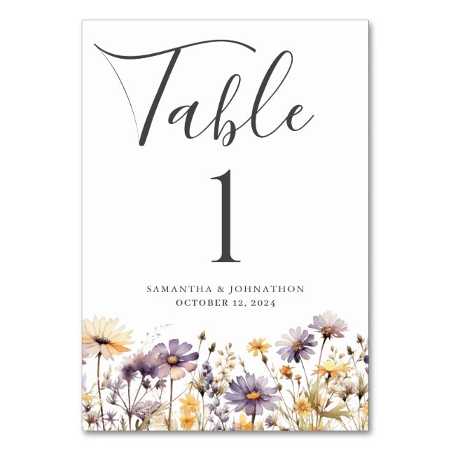 Cartão de Mesa Floral de Flor Roxo (Frente)