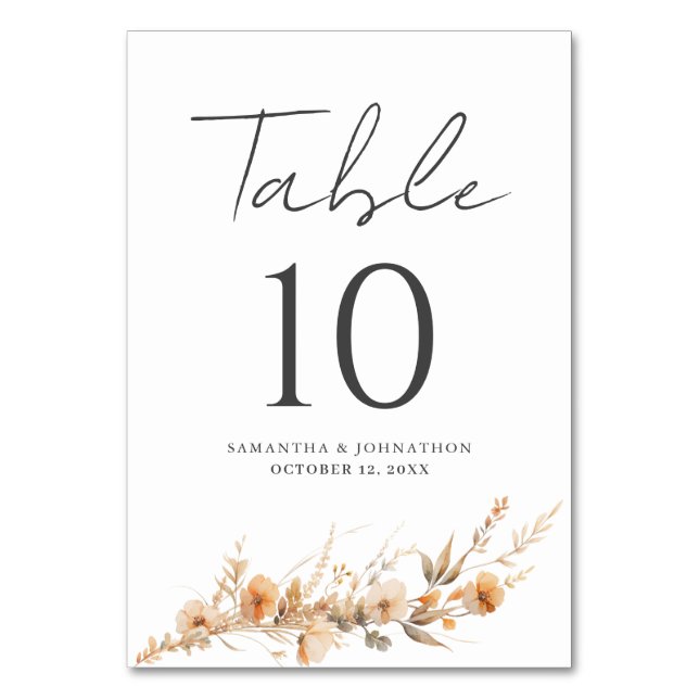 Cartão de Mesa Floral de Peach Wildflower (Frente)