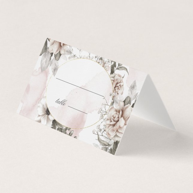 cartão de mesa floral de prata romântico (Frente)