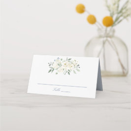 Cartão De Mesa Floral Dusty Blue White Greenery Elegant Wedding