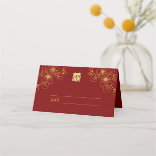 Cartão De Mesa Floral linha cereja florida vermelho de casamento