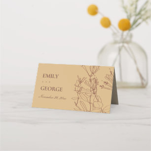 CARTÃO DE MESA FLORAL MODERNO AMARELO DE LINHA RUSTICA DE OCRE