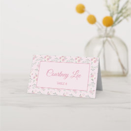 Cartão De Mesa Floral Pattern Pink Folded Place Card