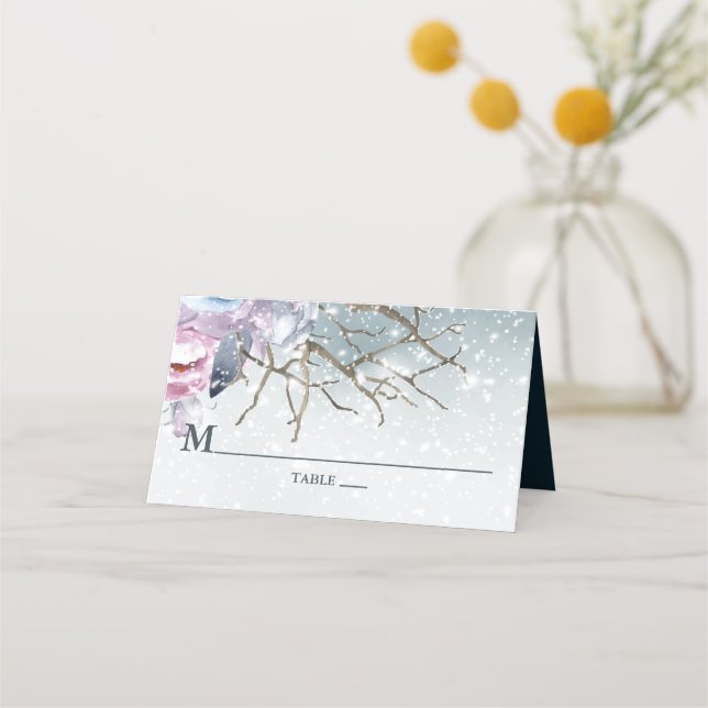 Cartão De Mesa Floral Personalizado do casamento no inverno (Frente)