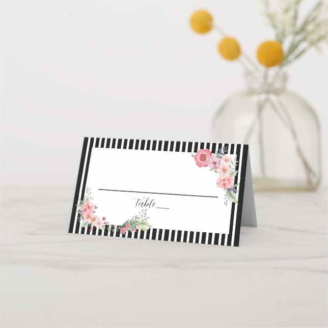 Cartão De Mesa Floral Retirado Preto (Frente)
